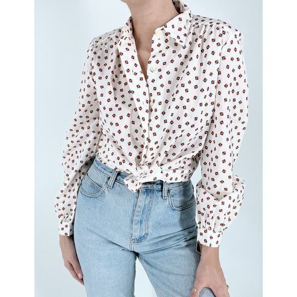 NWT Vintage 80s Smith & Jones Floral Button Down Blouse Size 10 - Picture 3 of 5